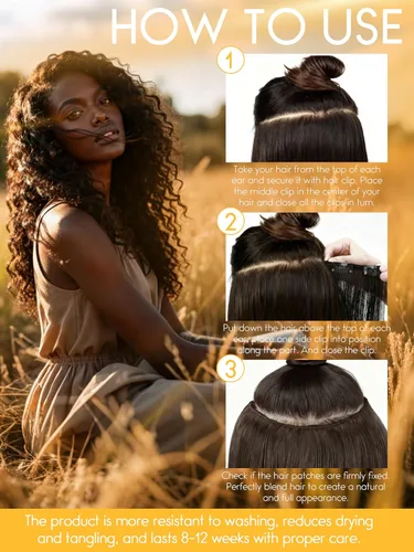 Vista 7 de Caliee 3B 3C Jerry Curly Extensiones de cabello humano con clip, Extensiones de cabello rizado de 12 pulgadas, Extensiones de cabello naturales