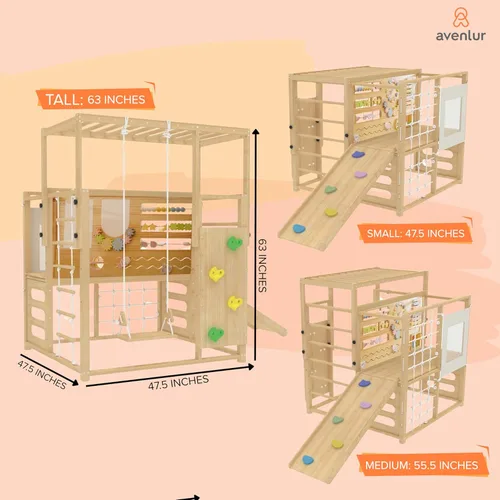 Vista 3 de Avenlur Gimnasio Montessori Alpino de Madera para Selva Interior con Columpio, Juguetes de Escalada para Niños Pequeños y Bebés, Pared de Roca