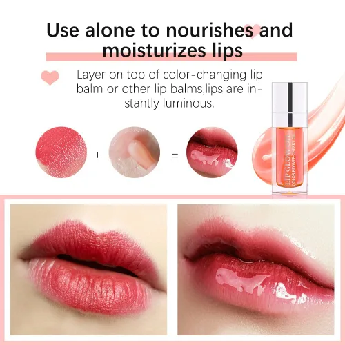 Vista 5 de GECOMO Aceite Hidratante con Brillo para Labios, Aceite Hidratante con Brillo para Labios, Aceite Nutritivo Transparente y Brillante para Labios