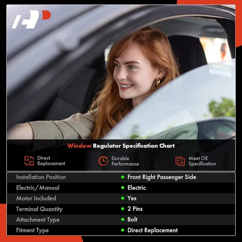 Vista 2 de Regulador de ventana eléctrica con motor A-Premium compatible con Honda Civic 1996-2000 Hatchback Coupe lado del pasajero delantero derecho