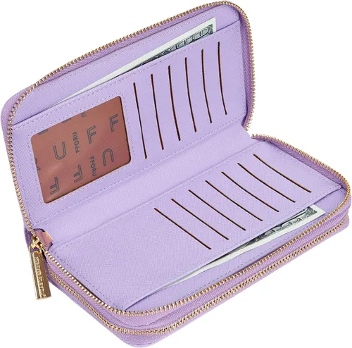 Cynure Cartera grande de cuero para mujer, con cremallera, organizador de tarjetas, cartera larga de cuero para mujer, Púrpura