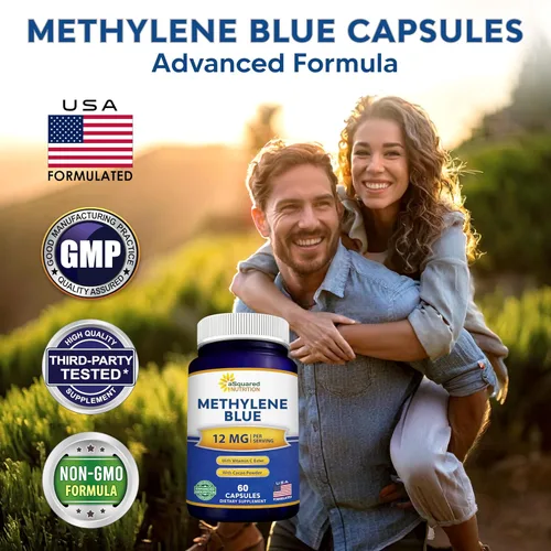 Vista 2 de aSquared Nutrition Cápsulas de azul de metileno – Suplemento de grado farmacéutico para humanos – 12 mg de grado USP – con vitamina C y cacao