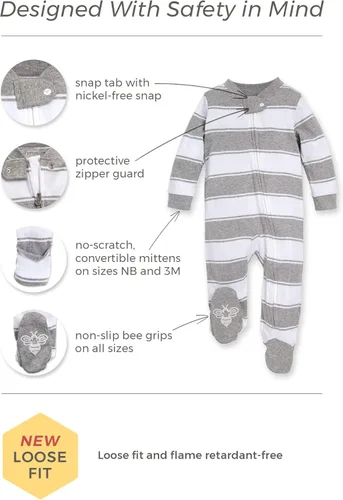 Vista 2 de Burt's Bees Baby - Pijama de una pieza para bebé, niño, para dormir y jugar, algodón 100% orgánico, enterizo de una pieza con cremallera frontal