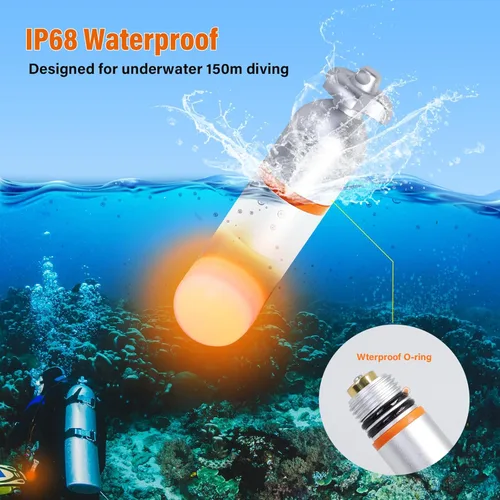 Vista 4 de ORCATORCH SD01PRO Luz de Señal de Buceo Mejorada y Brillante, Faro Sumergible Mini Marcador de Tanque con Modos Constante y Parpadeante, para Buceo