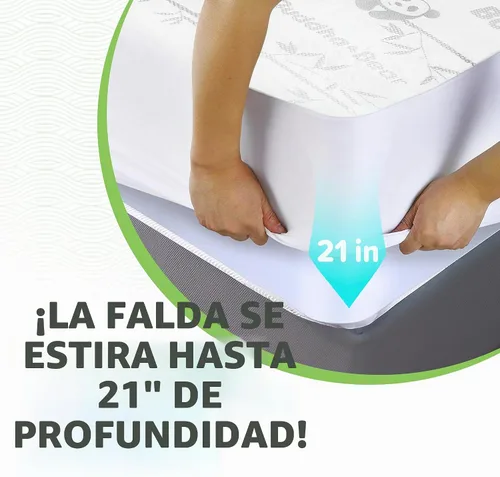 Vista 3 de Protector de colchón de bambú premium impermeable Extra suave Carbón fundido para control de olores Se adapta a camas de hasta 21 pulgadas