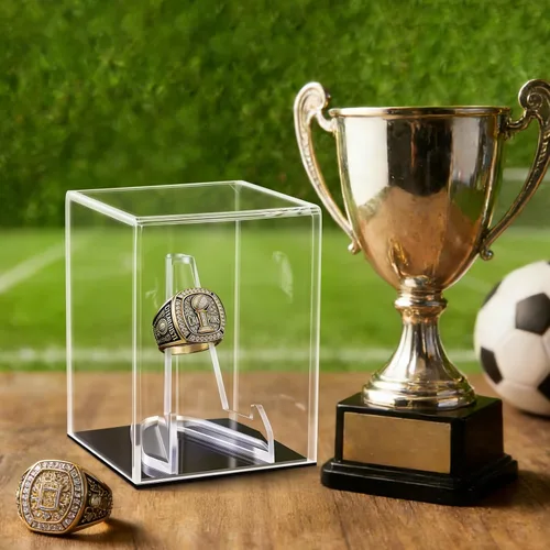 Vista 3 de Hooqict Estuche de exhibición de anillo de campeonato de acrílico transparente, caja de exhibición con protección UV con base para deportes