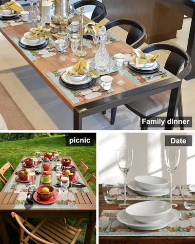 Vista 5 de Harvest Thanksgiving Table Placemats for Dining Table Set of 4,Cotton Linen Cloth Kitchen Place Mats with Pocket,SquareRectangleRoundOblong Table