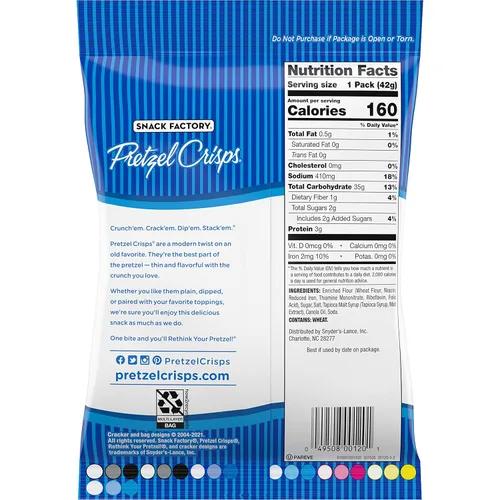 Vista 2 de Snack Factory Pretzel Crisps Sabor Original, Paquete de Snacks Tamaño Individual, 1.5 Oz (Paquete de 24)