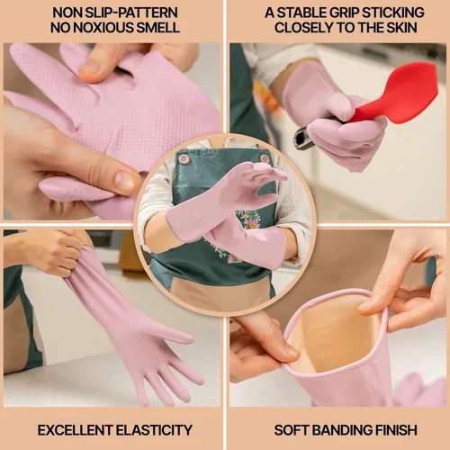 Vista 3 de MAMISON 3 pares de guantes de goma reutilizables impermeables para el hogar, para lavar platos, guantes de limpieza de cocina, guantes