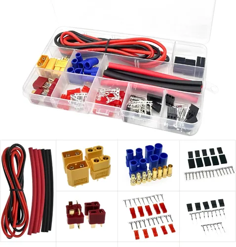 104 unids T-Plug EC3 XT60 macho hembra adaptadores de conector y servo enchufe macho hembra conector macho hembra kit de cable de pasador+14AWG