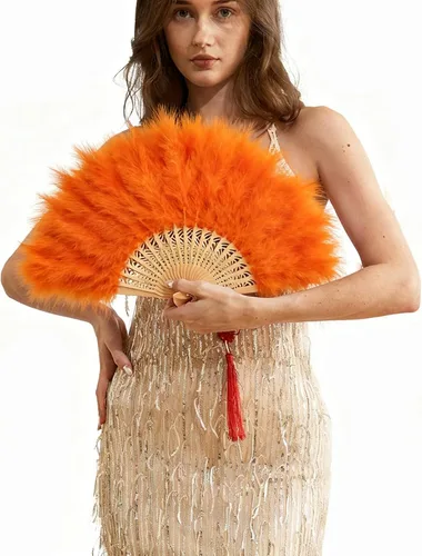 Vista 8 de Happy Feather Abanico de mano con plumas de marabú, estilo vintage de los años 1920, para disfraz y baile - Azul Ácido