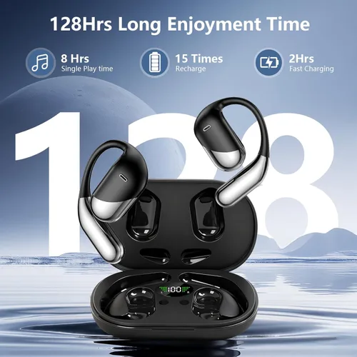 Vista 2 de Auriculares de conducción ósea de oreja abierta, auriculares sobre la oreja con gancho ergonómico para la oreja, auriculares Bluetooth 5.4