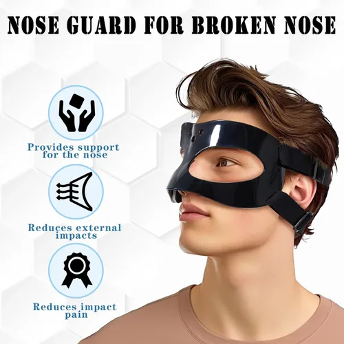 Vista 2 de KEDAO Máscara de nariz para sóftbol, baloncesto, máscara protectora de nariz, protector de nariz para nariz rota, máscara facial transparente negra