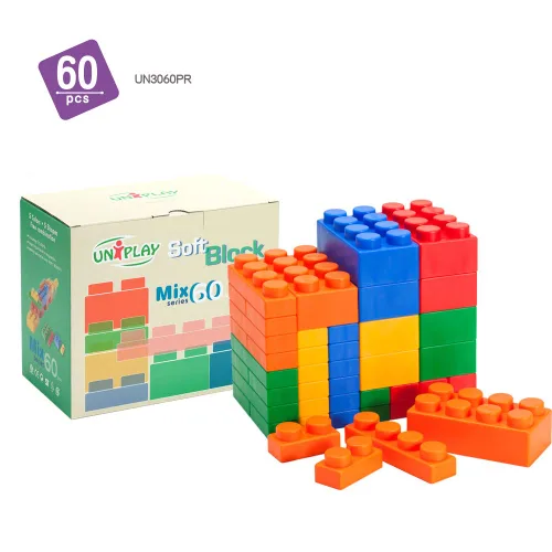Vista 3 de UNiPLAY Mix Soft Building Blocks - Juego de 60 piezas para el aprendizaje temprano del bebé, el desarrollo cognitivo y el juego creativo de niños