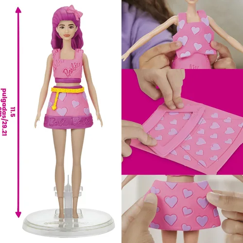 Vista 2 de Set de Corazones y Cabello de Barbie Play-Doh, Haz Ropa para Muñecas con Compuesto de Modelado y 10 Accesorios de Moda, Artes y Manualidades