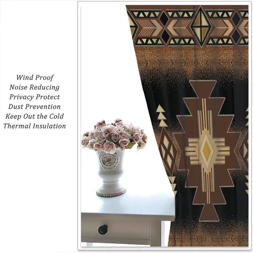 Vista 350 de Cortinas con patrón geométrico tribal, estilo suroeste, azteca, rústico, occidental, nativo americano, opacas, con bolsillo para barra, decoración