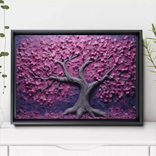 Vista 6 de Purple Flower Tree Wall Painting, Nature Tree Portrait - Canvas Wall Hanging for Purple Tree Wall Decor and Decorative Canvas Art