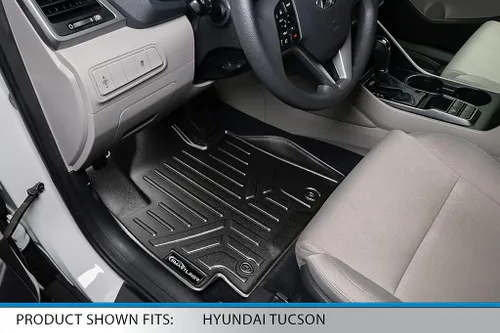 Vista 2 de SMARTLINER Juego de alfombrillas de piso de 2 filas de ajuste personalizado para todo tipo de clima, compatible con Hyundai Tucson 2016-2018