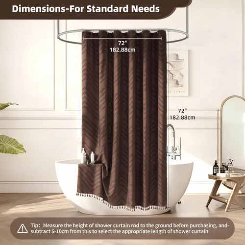 Vista 119 de Cortina de ducha Siiluminisoy de 36x72 beige, cortina de ducha de tela de tamaño pequeño, cortinas de ducha de tela con tufting, diseño chevron a