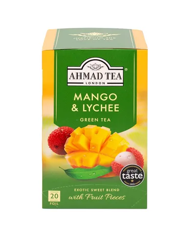Ahmad Tea Mango & Lychee Flavored Green Tea with Fruit Pieces, 20 Count, Pack of 6