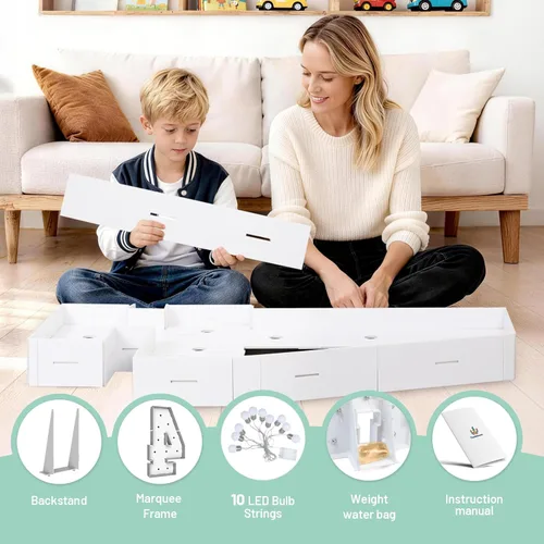 Vista 107 de Marquesina de 3 pies con números iluminados 0, decoración de fiesta, letras grandes iluminadas con bolsa de agua pesada, juego de tablas de espuma