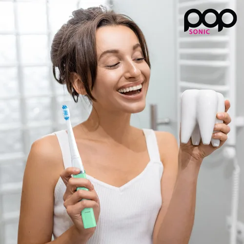 Vista 5 de Pop Sonic Cepillo de dientes USB Charge Anywhere (verde) Paquete de 2 cabezales de repuesto - Cepillo de dientes recargable con hasta 40,000 trazos