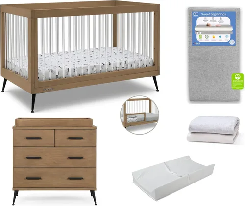 Vista 13 de Delta Children Sloane Crib - Juego de muebles de bebé de 7 piezas, incluye: cuna convertible, cómoda, cambiador, colchón de cuna, sábanas bajeras