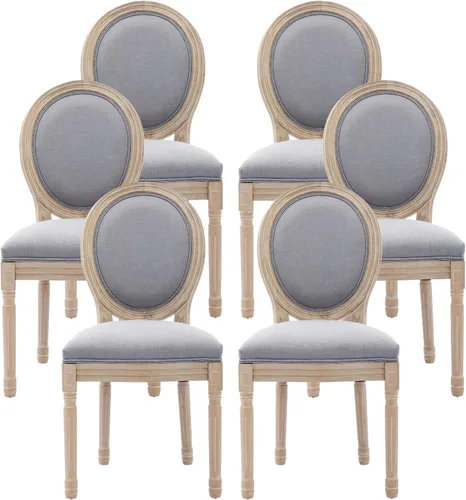 Vista 21 de Nrizc - Juego de 4 sillas de comedor de estilo francés rústico, sillas de tela de granja con respaldo redondo, silla de comedor de ratán, sillas