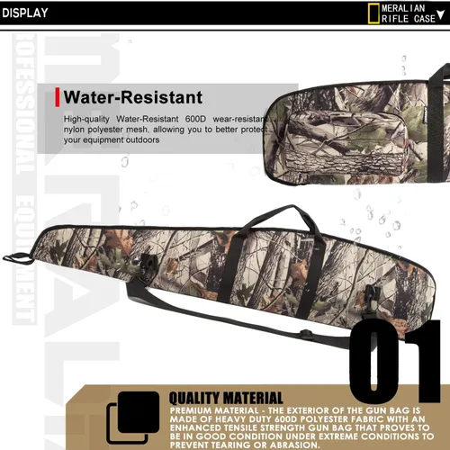 Vista 2 de Funda de rifle de 44/48/52 pulgadas, estuche impermeable para escopetas con bolsillo con cremallera para rifles con mira. Camo