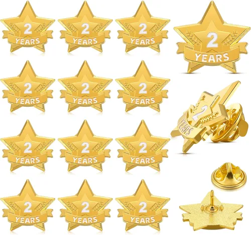 Vista 7 de Tigeen 12 pines de recompensa de servicio anual, pines esmaltados de estrella con premios de años de servicio, para empleados de larga duración