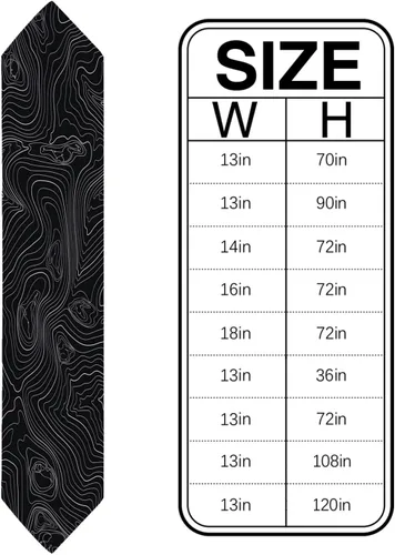 Vista 6 de Linen Table Runner-36Inch Long Mountain Geography Terrain Art Washable Burlap Table Runners Circular Geometric Line on Black Dining Dresser Scarfs