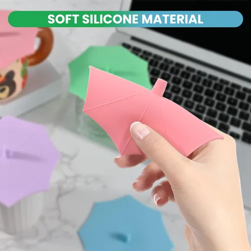 Vista 4 de Tapas de silicona para tazas (Set de 4), tapas de silicona multicolores para tazas, tazas de té, teteras, tapas flexibles para tazas, tapas