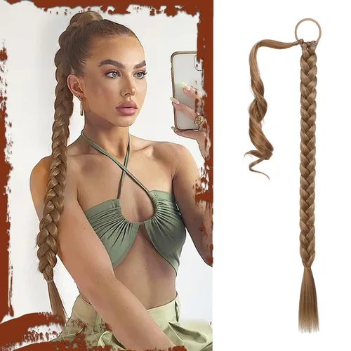 Vista 57 de SOFEIYAN Extensión de cola de caballo trenzada larga con banda elástica y mechón liso envolvente, extensiones de cabello naturales suaves