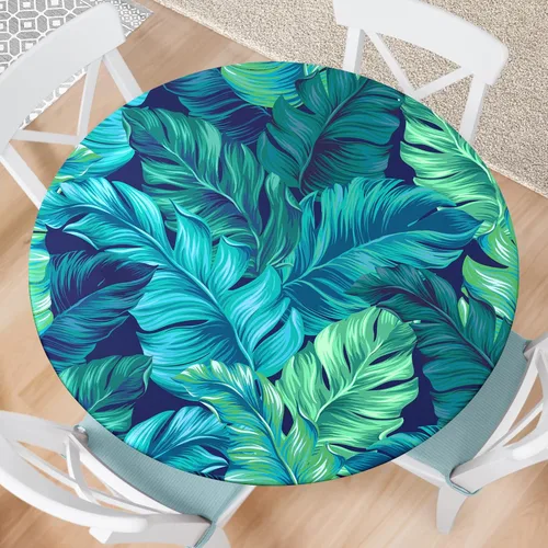 Round Fitted Tablecloth with Elastic Edge Indoor Outdoor Washable Reusable Table Cover for Kitchen Picnic Party Fits 36-40" Diameter Round Tables