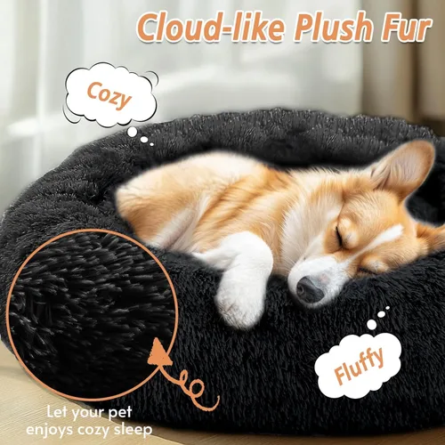 Vista 44 de JOLLYVOGUE Cama Calmante para Perros Pequeños - Cama para Perros Pequeños en Forma de Dona Lavable de 23 Pulgadas para Gatitos y Cachorros, Camas