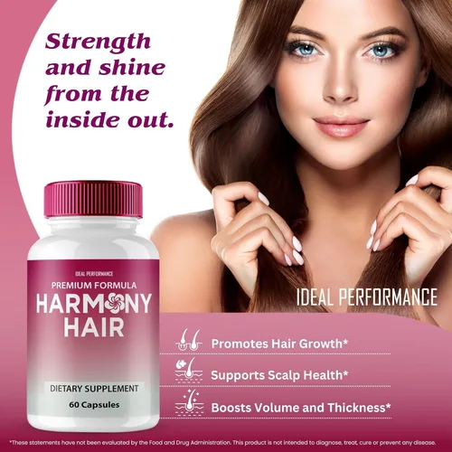 Vista 4 de Harmony - Cápsulas de crecimiento del cabello, pastillas de suplemento Harmony para la salud del cabello, extra fuerza, las cápsulas HarmonyHair