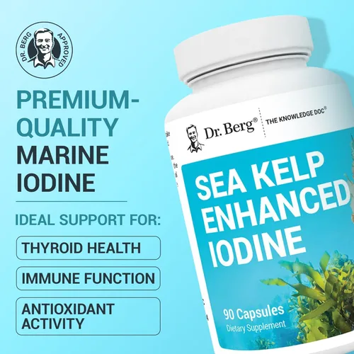 Vista 2 de Dr. Berg Sea Kelp Yodo mejorado - 200 mcg de yodo premium - Mezcla de algas marinas incluye algas azul-verdes Klamath y algas marinas - 90 cápsulas