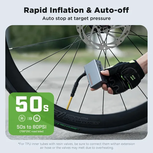 Vista 3 de AIRBANK Mini bomba de bicicleta con manómetro, bolsillo 2 PRO, bomba eléctrica de bicicleta de 120 PSI portátil, bomba de aire recargable