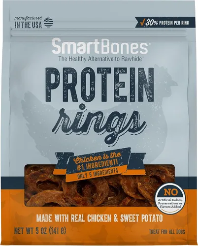 SmartBones Anillos de proteína con pollo real y batata, 5 onzas