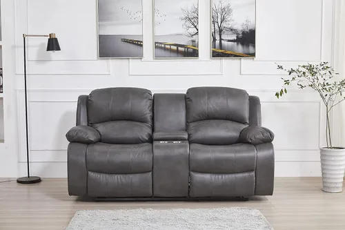 Vista 18 de Betsy Furniture Juego de sala de estar de cuero regenerado reclinable eléctrico (negro, sofá)