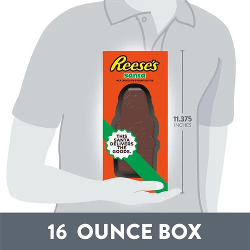 Vista 7 de Reese's - Santa de chocolate con leche y mantequilla de cacahuate, caja de dulces navideños, 16 onzas