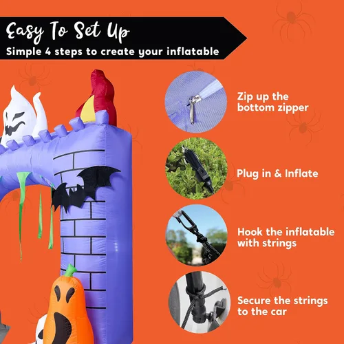 Vista 6 de Joiedomi Decoraciones inflables de Halloween de 6 pies para exteriores, decoración de maletero o auto, castillo embrujado de Halloween con LED