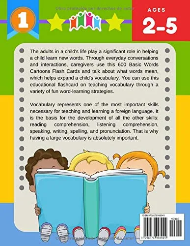 Vista 2 de 600 Tarjetas para Trabajar el Vocabulario Juegos Educativos de Preguntas Montessori para Niños Español Malayo Easy learning basic words cartoon