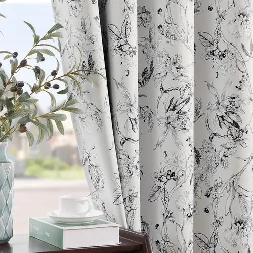Vista 29 de jinchan Cortinas Opacas Florales 95% de 63 Pulgadas de Largo, Cortina Opaca con Flores Impresas Azules para Dormitorio con Bolsillo para Varilla