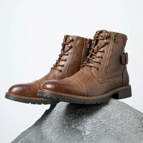 Vista 8 de Vostey Botas de hombre para hombre, botas casuales para motocicleta, combate, tobillo, botas de vestir para hombre