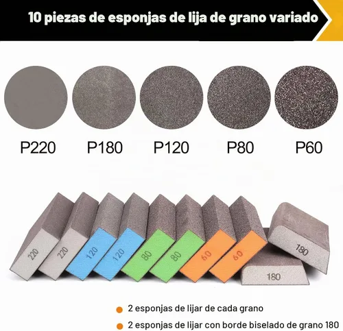 Vista 3 de BOSHCRAFT Juego de 8 esponjas de lijado, grano 80/120/180/220, 2 piezas cada una, bloque de lijado lavable y reutilizable para paneles de yeso