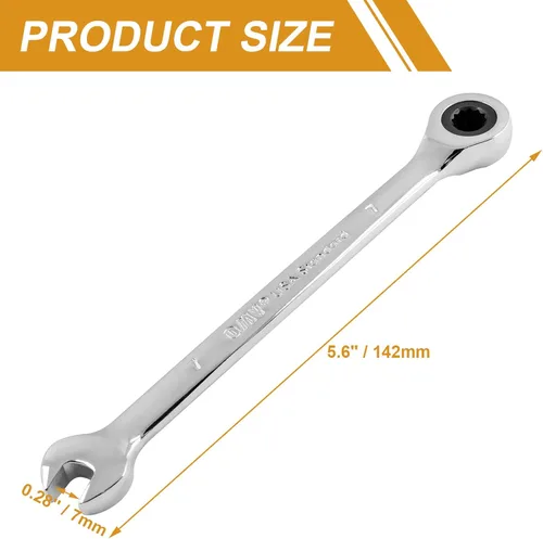 Vista 5 de 2 llaves de trinquete de 0.276 in, llave de trinquete reversible de acero CR-V, llave de trinquete SAE y métrica de 72 dientes, llave combinada