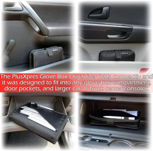 Vista 6 de Organizador de compartimento para guantera, soporte para documentos de automóvil, bolsa manual del propietario, cartera de almacenamiento de Negro