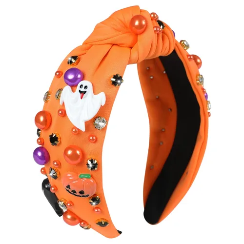 Vista 26 de Diadema anudada de perlas para mujer, diadema con brillantes diamantes de imitación, adornada con cristales, diadema ancha con nudo, accesorio