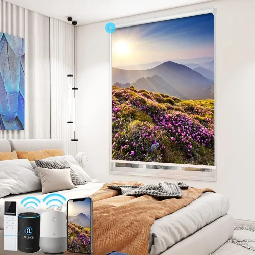 Vista 29 de TIPIACE Persianas motorizadas recargables o cableadas con control remoto, persianas enrollables de tela opaca completa, compatible con Alexa Google